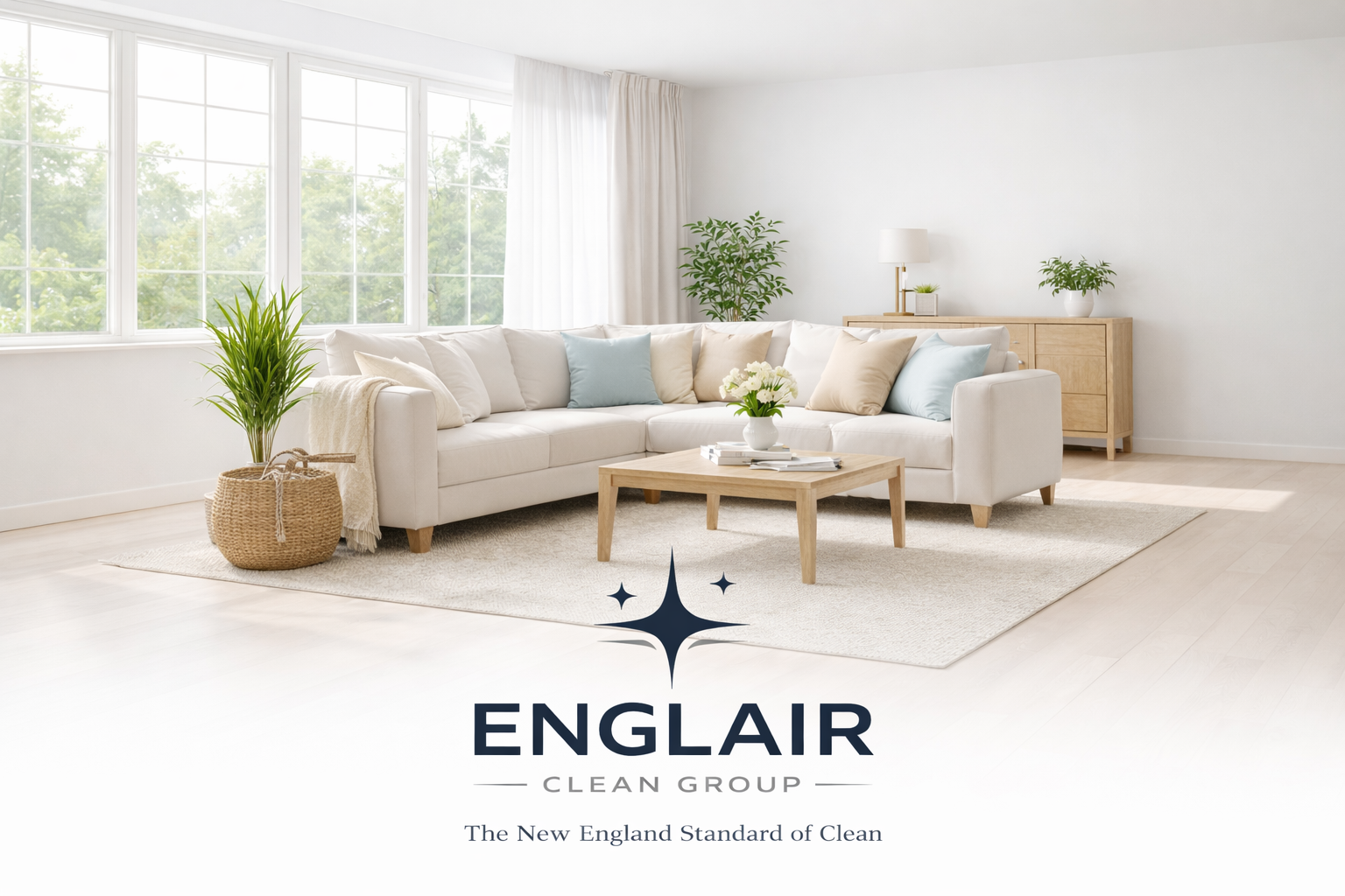 Standard Cleaning Service in Boston | Englair Clean Group Modern clean living room representing standard residential cleaning service in Boston and New England by Englair Clean Group
