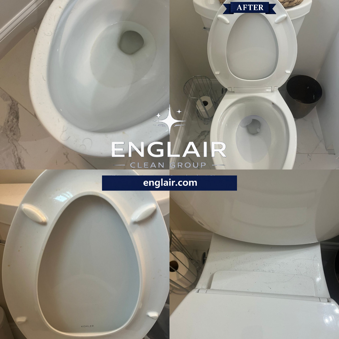 Before and after toilet cleaning by Englair Clean Group