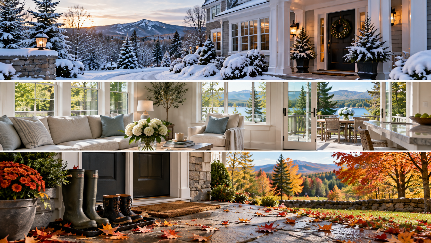 Refined New England home in winter illustrating seasonal residential cleaning conditions
